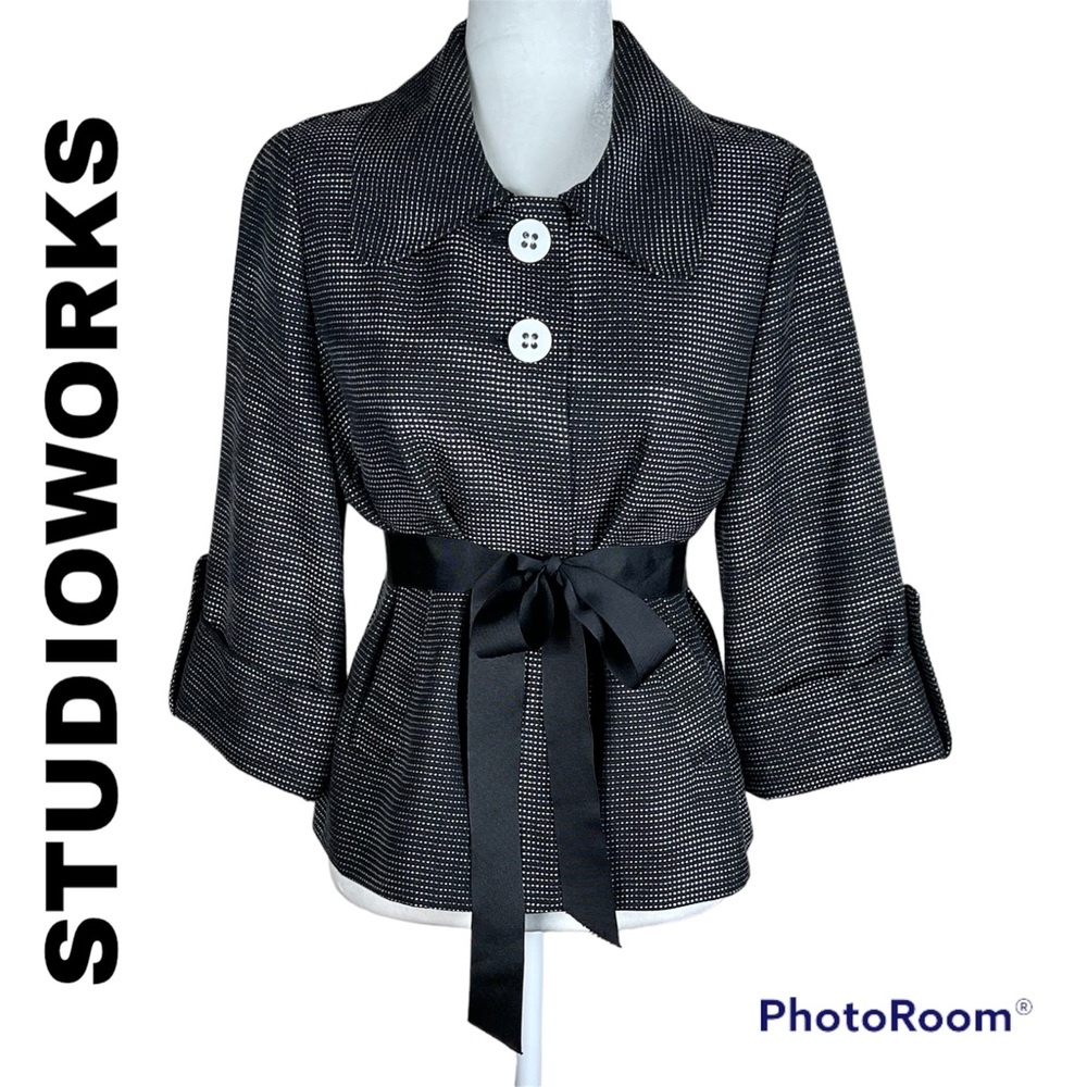 STUDIOWORKS PETER PAN STYLE LAPEL BLACK & CRÈME SHEEN TWEED JACKET SMALL